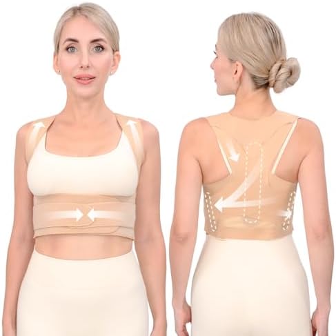 Posture Corrector for Women, Invisible Lightweight Adjustable Back Brace for Neck Shoulder & Upper Back Pain Relief - Improve Posture Correct Scoliosis & Hunchback Under Clothes (Beige, L)