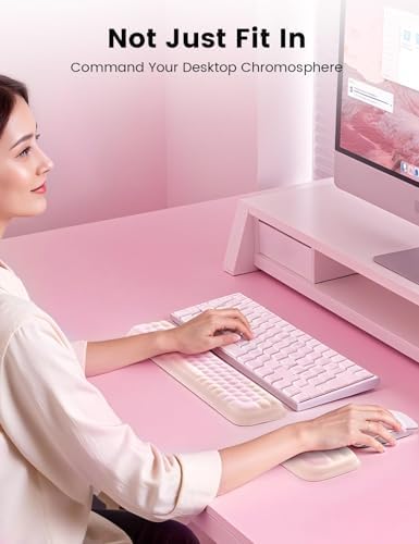 Meatanty Keyboard and Mouse Wrist Rest Set, Computer Wrist Pad Support, Ergonomic Keypad Hand Rest Combo, Memory Foam Typing Pink Desk Accessory Carpal Tunnel Cushion, Laptop Office Home School Women