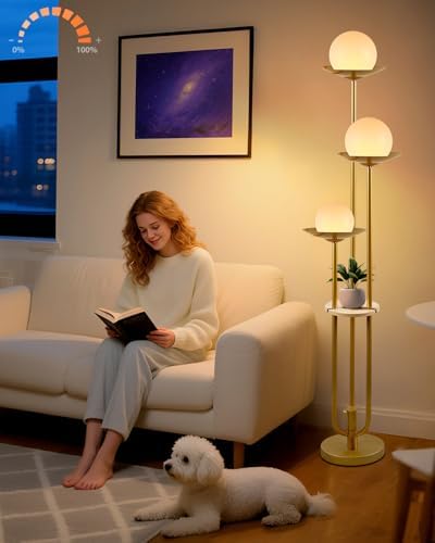 Lightdot Globe Floor Lamp with Shelf 3-Light Modern Dimmable Floor Lamps