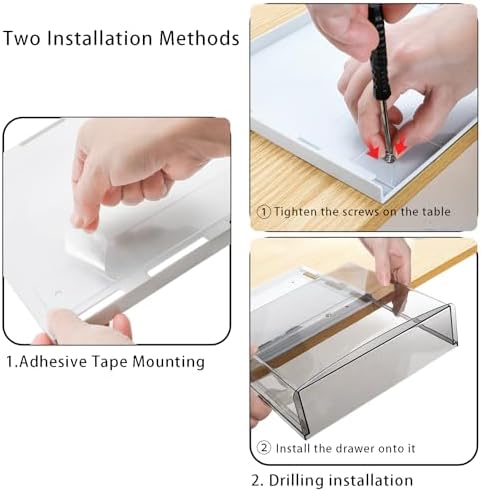 SOUJOY 2 Pack Self-adhesive Under Desk Drawer, Hidden Slide Out Organizer Tray, Plastic Under Table Attachable Hidden Storage Organizer for Office Home School Kitchen Sewing Table