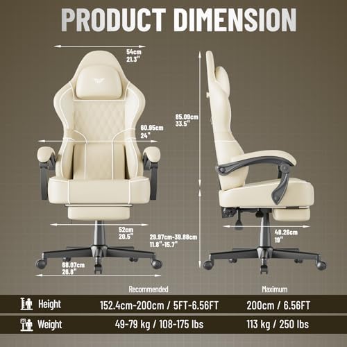 Soontrans PU Leather Gaming Chair with Massage Lumbar Cushion & Footrest