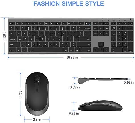 Vssoplor Wireless Keyboard and Mouse, Rechargeable Ultra Slim, Dark Gray