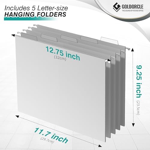 Letter-Size Hanging File Organizer (White, with 5 Grey Folders)