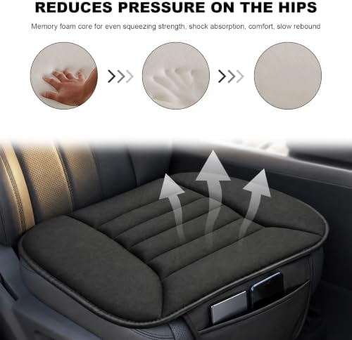 Car Seat Cushion, 1.2" Thick Comfort Memory Foam Auto Seat Pad with Non Slip Bottom, Breathable Driver Seats Pillow Pressure Relief Chair Cushion for Vehicle Office Home (Black with Pocket)
