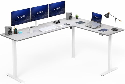 VIVO Dark Gray 84 x 63 in Corner Standing Desk, DESK-E3CTWG-84