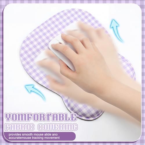 Sabary Purple Gingham Mouse Pad with Wrist Rest Checkered Mouse Pad
