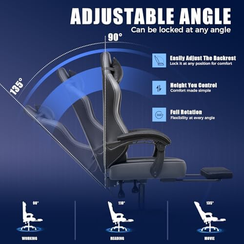 GTPLAYER Gaming Chair with Footrest, Recliner Chair with Headrest & Lumbar Support, Linkage Armrest,Ergonomic Gaming Chair, High Back Office Home, Grey