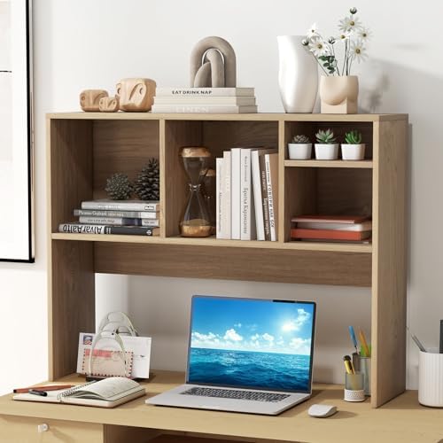 Giantex Desktop Bookshelf, Countertop Storage Hutch with 4 Shelves for Computer Desk, Dressing Tabletop Display Rack, Multipurpose Desk Hutch Storage Organizer for Home Office Dorm, Natural