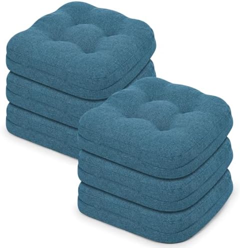 baibu 2-Layer Dining Chair Cushions, 6 Pack, 16.5 x 16.5 x 3.5 in, Blue