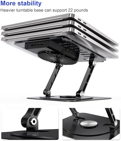 Laptop Stand,with 360°Rotating Base,External Cooling Fan,Adjustable RGB Lighting,Ergonomic Foldable Notebook Computer Holder.Compatible with All 10-17" Laptops Tablets,Black, E0B22-01