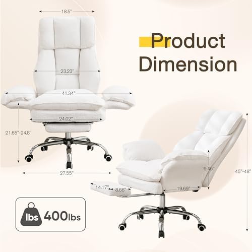 JOMEED Cloud Cross Legged Office Chair with Footrest,Flip Armrest,White