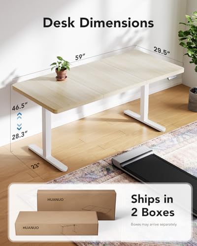 HUANUO 60 x 30 Inch Large Electric Standing Desk, Brushless Motor, Natural