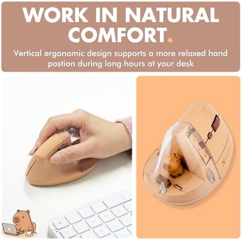 X9 Performance Wireless Vertical Ergonomic Mouse - Click with Capybara - (BT + 2.4G) Up to 4000 DPI, 6 Button, Rechargeable - Bluetooth Ergonomic Vertical Mouse Wireless - for Mac and PC - Brown