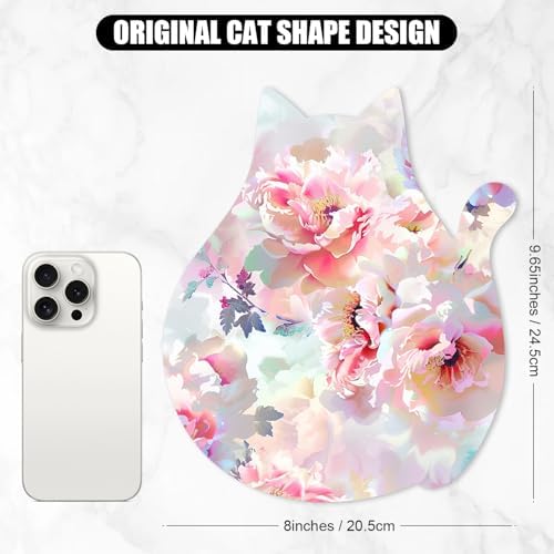 Funny Mouse Pad Cute Cat Shape Office Desk Accessories Decor for Women 9.65 x 8 Inch Small Mousepad with Non-Slip Rubber Base Washable Waterproof, Pink Flower