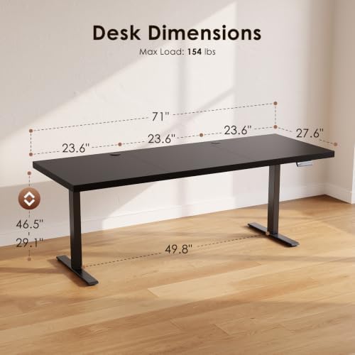 OffiGo 71 Inch Executive Electric Standing Desk Height Adjustable, Black