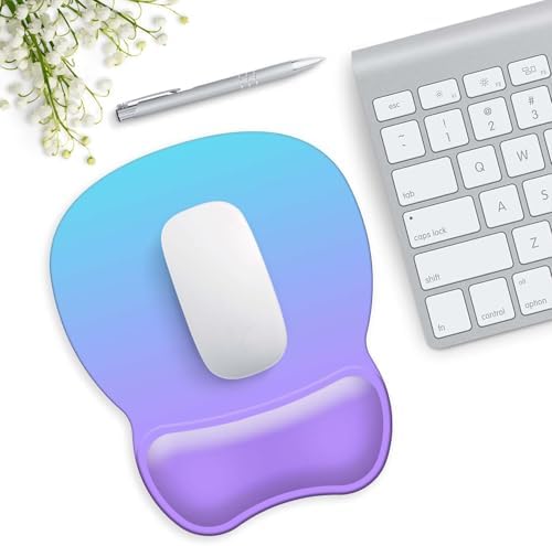 Mouse Pad with Support, Ergonomic Mouse Pad with Gel Wrist Rest Support Middle Concave Design, Comfortable Mousepad with Non-Slip PU Base for Home Office Working Studying (11 Purple Blue Gradient)