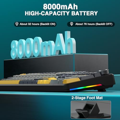 AULA F108 PRO - Wireless Mechanical Keyboard with Screen&Knob,Hot Swappable Gaming Keyboard with 8000mAh Battery,Pre-lubed Switches,RGB Backlit,PBT Keycaps Creamy Sounding Computer Keyboards,104 Keys