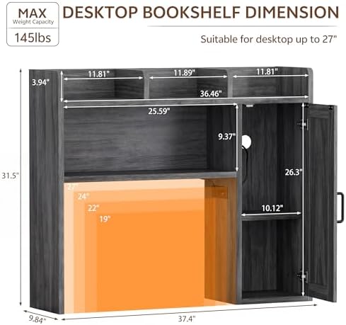 Dorm Desk Hutch, 37.4" Desktop Shelf with 6 Shelves & Power Outlet