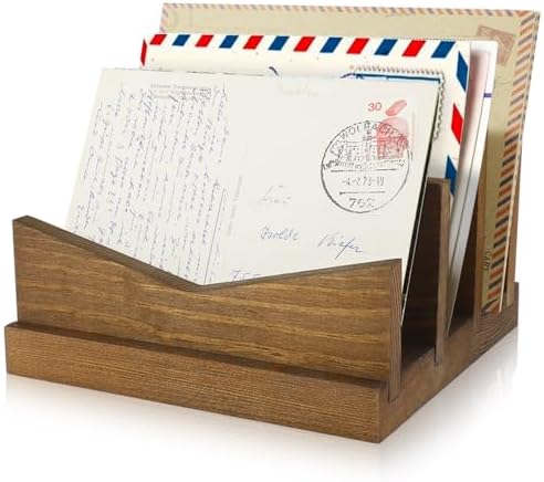 Picowe Desk Mail Organizer Wooden Mail Holder, 3 Slots Letter Holder Organizer Envelope Organizer for Home Office