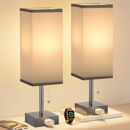 Fenmzee Bedside Lamp for Bedroom Set of 2 - Grey Table Lamp for Nightstand