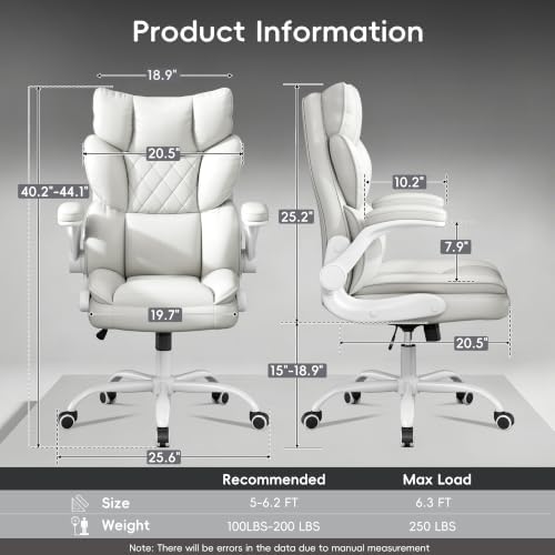 Vonesse Office Chair, Desk Chair with Flip-up Armrests, Gaming Chair with Double-Layered Soft Backrest,PU Leather Computer Executive Chair with Breathable Seat Cushion (White)