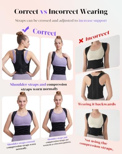 Posture Corrector for Women and Men, Full Back Support Brace, Black, Large