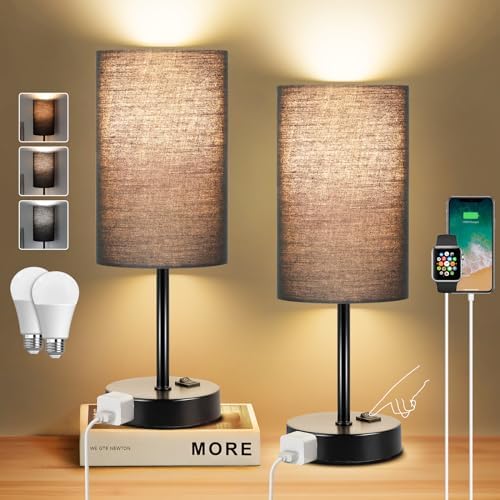 ZJOJO Black Table Lamp Set of 2, 13.8" Small Lamp for Bedroom Nightstand