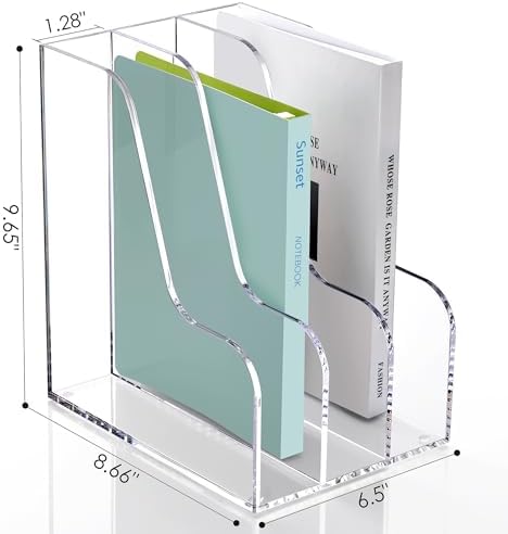 SANRUI Clear Vertical Magazine File Holder, Acrylic Desk Organizer and Storage Bins Holding for Magazines Binders, Notebooks, Envelopes A4 Folder Binder Holders Sorter, 3 Compartments