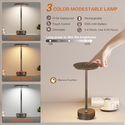 Cordless Table Lamp Set of 2,USB-C Battery-Operated Table Lights