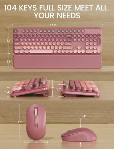 Wireless Keyboard and Mouse Combo, Cute Typewriter, Magnetic Wrist Rest