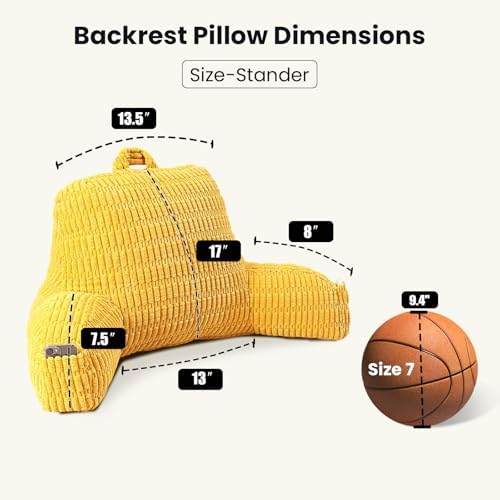 Reading Pillow for Sitting in Bed with Arm,Yellow Corduroy,M