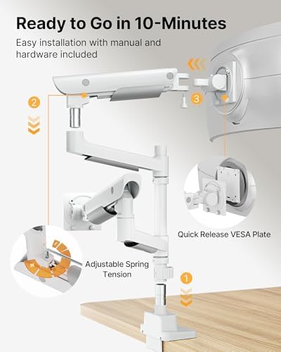 monTEK Dual Ultrawide Monitor Arm for 17-57" Screens, USB, White