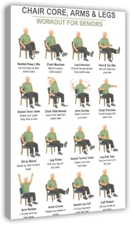 Chair Exercises for Seniors Seated Core Arms Legs Workout Low Impact Elderly Canvas Poster Wall Art for Living Room Bedroom Decor Frame 16x24inch