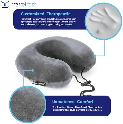 TRAVELREST Curl Neck Pillow Travel Essentials - Memory Foam Support - Grey