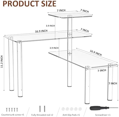 Sezanrpt Clear Countertop Corner Organizer Shelf 16.9x16.9x15.6 inch, 3 Tier Acrylic Organizer Corner Shelf for Bathroom, Kitchen, Study Room, Spice Jars, Coffee Bar, Dresser Table, Books