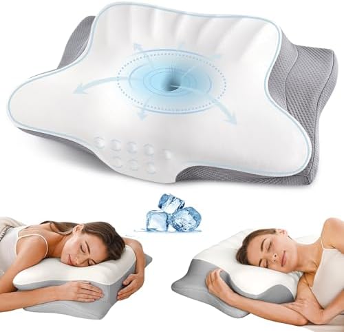 Ylekto Cervical Neck Pillow for Pain Relief - Contour Memory Foam Pillows for Sleeping, Ergonomic Pillow Side Sleeper Pillow for Neck Support, Bed Pillow for Side Back Stomach Sleepers (White)