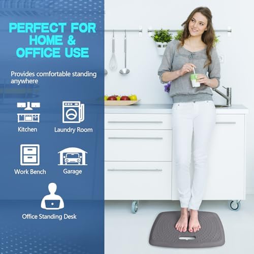 Anti Fatigue Kitchen Floor Mat Comfort Standing Mat, Portable Office Standing Desk Mat, Multi-Purpose Kitchen Rug, Built-in Handle with Massage Points Comfort Floor Mat(Black+Gray, 17" x 22")