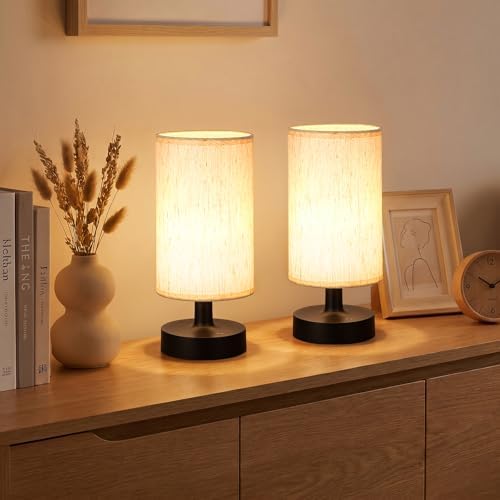 Kakanuo Cordless Table Lamp Rechargeable Small - 2 Pack Beige Black, 4000mAh Battery Operated Lamp with Touch Control Stepless Dimming, Wireless Lamp for Bedside, Nightstand, Bedroom, Living Room