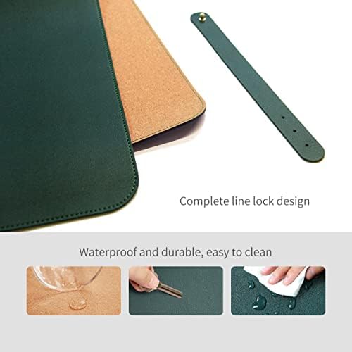RENMTURE Dual-Sided Mouse Pad, Natural Cork & PU Leather Large Desk Pad for Office and Home Work, Desk Protector Non-Slip, Waterproof, Easy Clean (Dark Green, 36"x17")