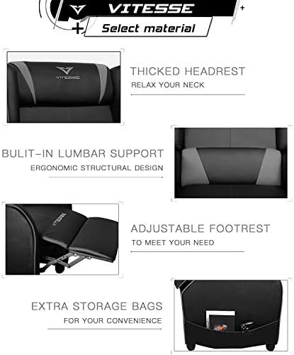VITESSE Gaming Recliner Chair Racing Style Single PU Leather Sofa Modern Living Room Recliners Ergonomic Comfortable Home Theater Seating, Grey