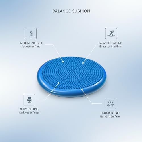Balance Cushion, Inflatable Wobble Disc for Active Sitting and Floor Exercise, 13 Inch PVC Blue (1 PC)