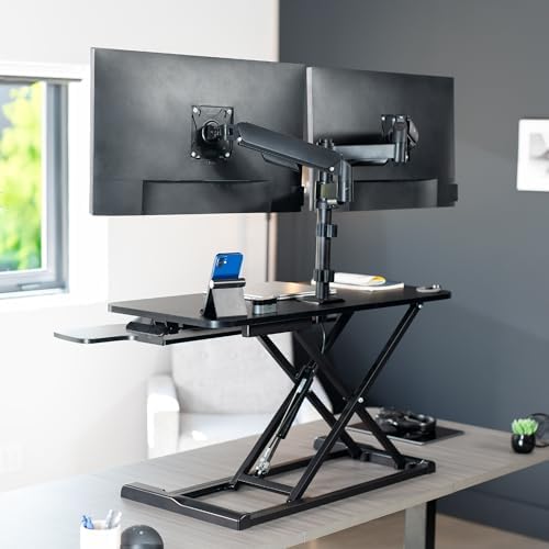 VIVO Black 36 inch Desk Riser with Monitor Mount, DESK-KIT-036K2K
