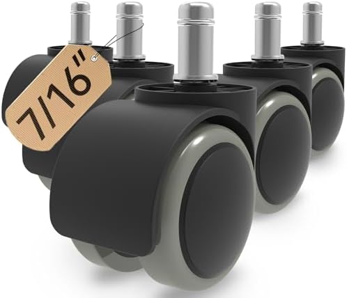 2 Inch Office Desk Chair Wheels Replacement, Computer Gaming Casters for Carpet Stem 7/16-7/8, Set of 5 for Furniture Hardwood Hard Floors Chair Castors Tile Smooth Safe Quiet Rolling 880 LB, (Grey)