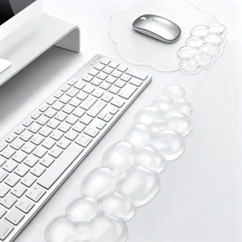 Gel Wrist Rest and Cloud Mouse Pad, for Keyboards and Mice - Ergonomic Pink Keyboard Wrist Rest Set, Relieves Pain from Typing/Computer/Laptop/Gaming/Home/Office White