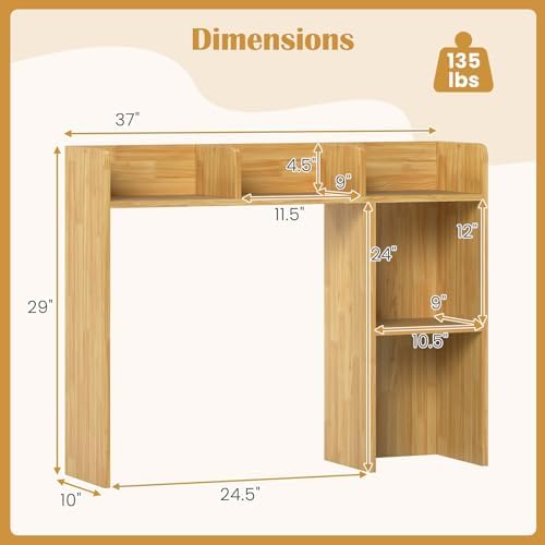 GIANTEX Desktop Bookshelf, Wood Desk Hutch Organizer for 27 Inch Computer Monitor, Countertop Storage Display Rack with 5 Shelves, Multipurpose Desktop Shelf Bookcase for Dorm Office Home (Burlywood)
