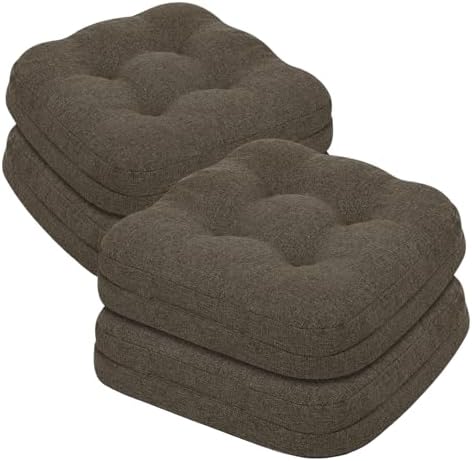 baibu 2-Layer Dining Chair Cushions, 4 Pack, 16.5 x 16.5 x 3.5 in, Brown
