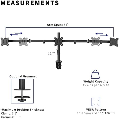 VIVO Triple Monitor 21.5 to 27 inch LED LCD Clamp-on Desk Mount, Flush to Wall, Heavy Duty Articulating Computer Stand, Holds 3 Screens, for Home Office Workstation, Black, STAND-V103C