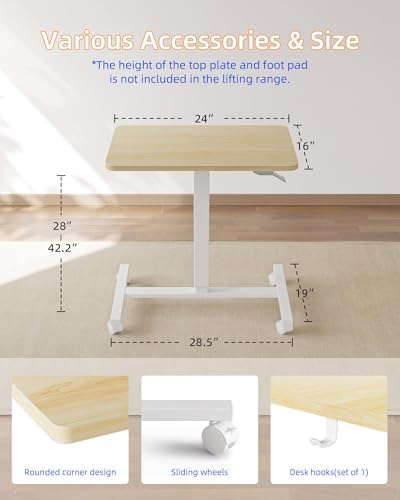 YIHAYO 24 x 16 Inches Mobile Small Standing Desk with Wheels, Natural