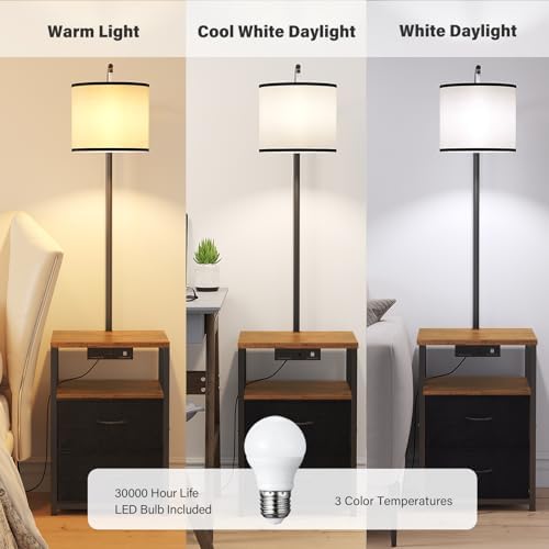 SUNMORY Floor Standing Lamp with Table & 2 Drawers, USB & AC Charging Port