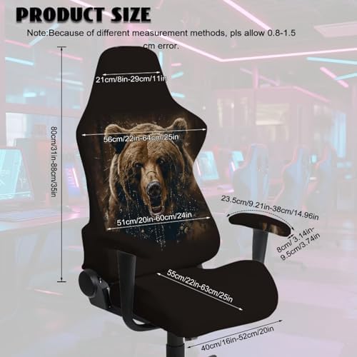 Bear Gaming Chair Cover Stretchable Game Chair Slipcovers with 2 Armrest Covers, Scratch-Proof Gamer Desk Chair Covers for Computer Office Seat